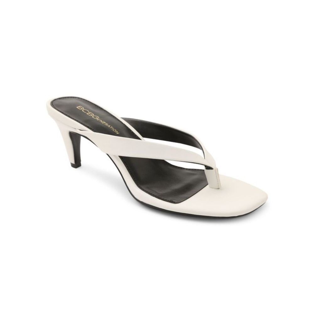 BCBGENERATION Womens White Tabina Square Toe Block Heel Slip On Thong Sandals 9